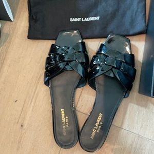 Saint Laurent slides, patent leather Blk rare!